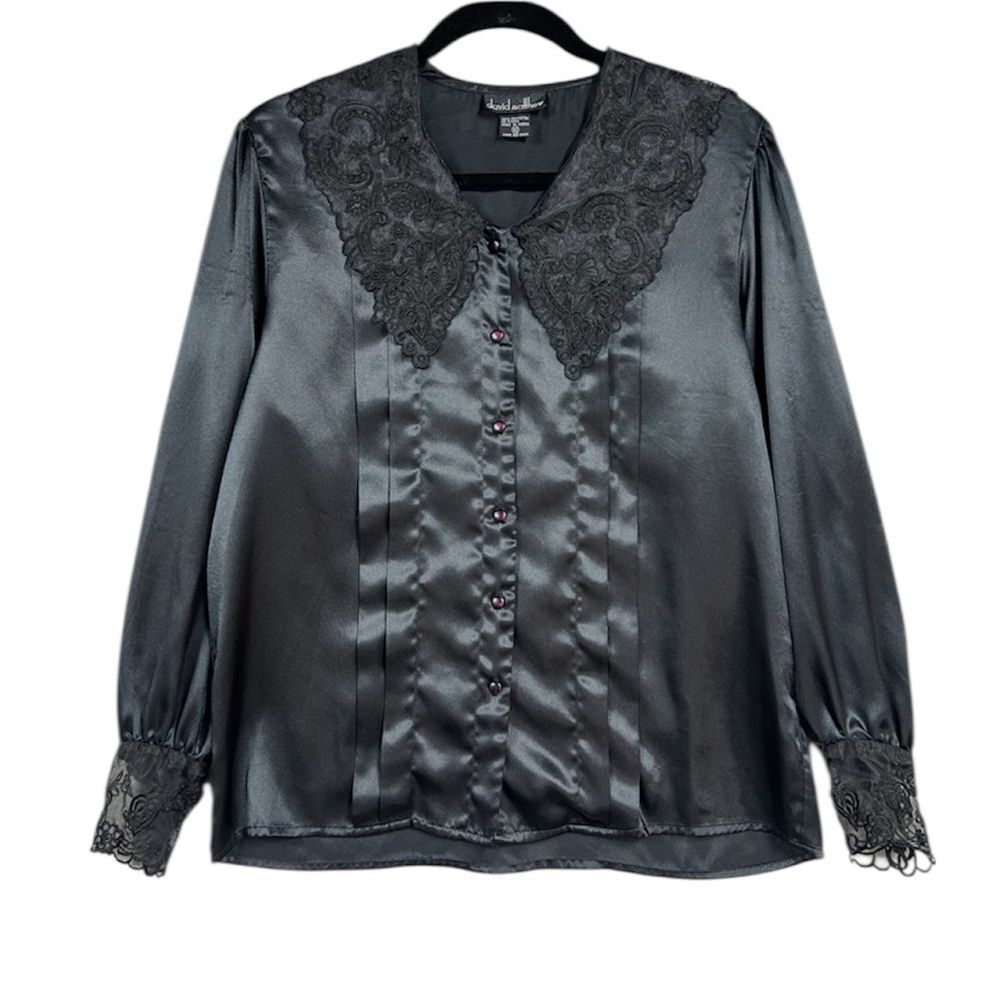 David Matthew Witchy Whimsigoth Lace Peter Pan Collar Pleated Button Shirt Sz 10